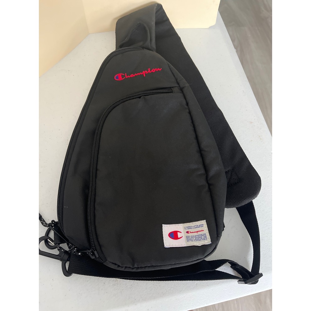 Champion Black Sling Bag Crossbody Backpack Shoulder Travel Pouch Unisex Logo